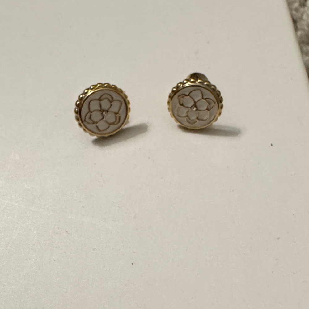 Draper James Gold and White Floral Stud Earrings